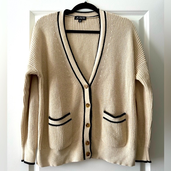 J.Crew Tipped V-neck cotton cardigan sweater, M - Picture 5 of 6